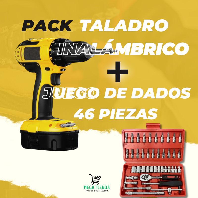 Taladro Inalámbrico + Juego de Dados 46 piezas